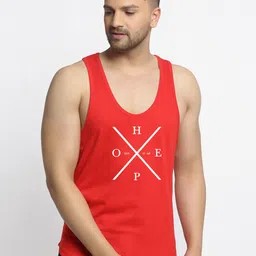 Friskers Men Red & White Hope Printed Cotton Innerwear Vests-17