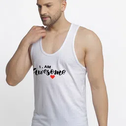 Friskers Men White & Black Printed Cotton Innerwear Vests-picture-41