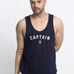 Friskers Men Navy Blue Printed Pure Cotton Innerwear Vests-image-118