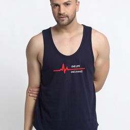 Friskers Men Navy Blue Printed 175 - 180 GSM Pure Cotton Innerwear Vest-image-94