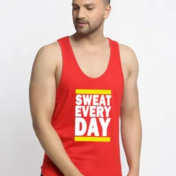 Friskers Men Red Printed Pure Cotton Gym Vest-image-43