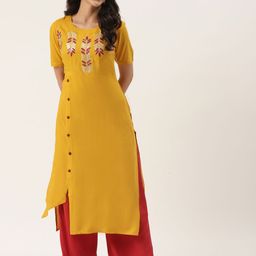 KBZ Women Mustard Yellow & Red Ethnic Motifs Printed Kurta-28