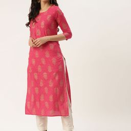 KBZ Women Pink & Beige Ethnic Motifs Printed Kurta-image-66