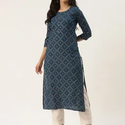 KBZ Women Navy Blue & White Bandhani Printed Kurta-10