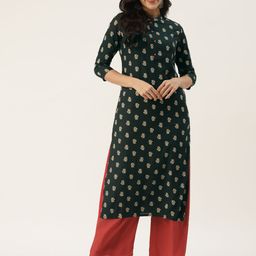 KBZ Women Green & White Ethnic Motifs Printed Kurta-image-0