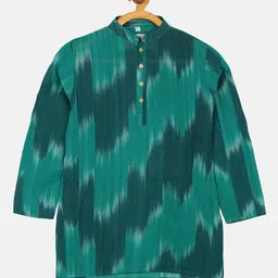 PAROKSH Boys Sea Green Dyed Pure Cotton Ikat straight Kurta-picture-14
