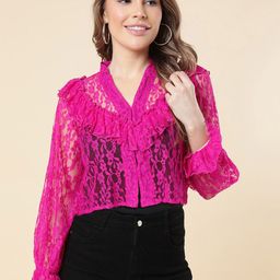 A T U N Self Design Ruffles Lace Top-image-43