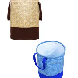 Kuber Industries Set Of 2 Beige & Blue Printed Waterproof Canvas Laundry Bags-13
