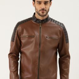 Leather Retail Men Brown Solid Leather Jacket-32