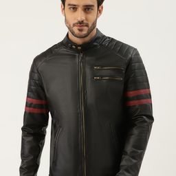Leather Retail Men Black Solid Leather Jacket-image-90