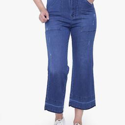 FCK-3 Women Blue Bootilicious Wide Leg High-Rise Low Distress Light Fade Stretchable Jeans-image-103