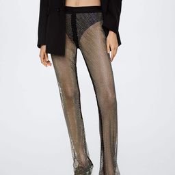 MANGO Women Black Rhinestone Studded Sheer Parallel Trousers-image-31