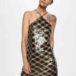 MANGO Black & Golden Sequinned Bodycon Mini Dress-image-65