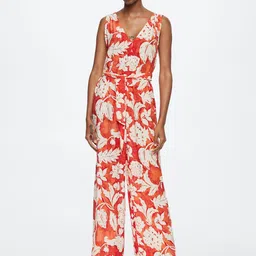 MANGO Orange & Cream-Coloured Printed Basic Jumpsuit-picture-0