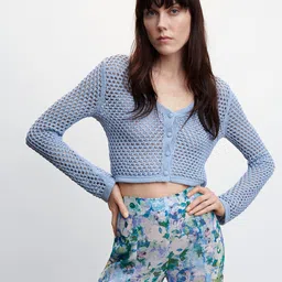MANGO Metallic Open Knit Crop Cardigan-image-65