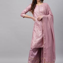 Rangriti Women Violet Printed Regular Kurta with Sharara & Dupatta-image-12