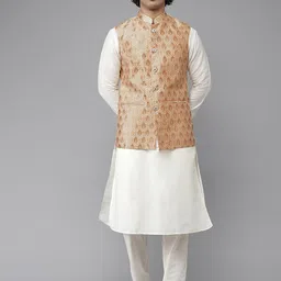 See Designs Men White & Golden Solid Pure Silk Kurta with Pyjamas & Nehru Jacket-picture-37