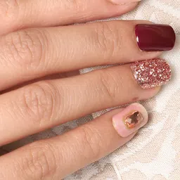 LICK 30 Pcs Glossy Glitter & Stone Nude Fake Artificial Press On Nails - Maroon-11