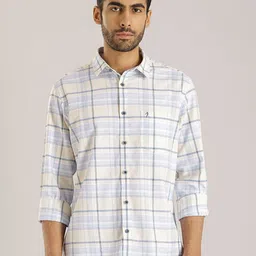 Indian Terrain Chiseled Slim Fit Windowpane Checks Opaque Pure Cotton Casual Shirt-image-79