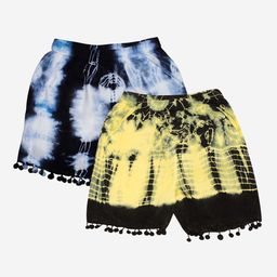 KiddoPanti Girls Pack of 2 Pom Pom Lace Hem Tie & Dye Shorts-image-59