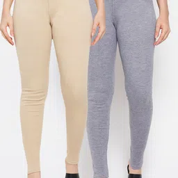 Clora Creation Women Pack Of 2 Solid Grey & Nude Woollen Ankle Length Leggings-image-38