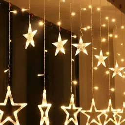SPARK WORLD Yellow Star Shape LED Curtain Fairy String Lights-13