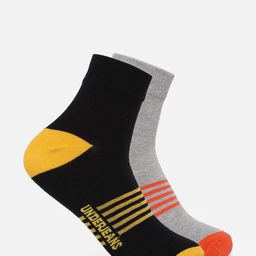 Underjeans Men Black & Grey Pack of 2 Cotton Striped Ankle length (Non terry) Socks-22