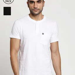 Turtle Men Multicoloured 2 Henley Neck Pure Cotton Slim Fit T-shirt-image-4