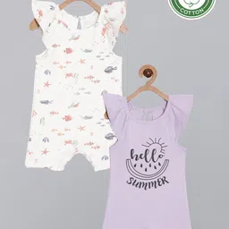 Broon Infant Girls Pack Of 2 White & Purple Pure Organic Cotton Rompers-28
