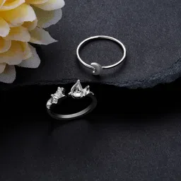 Accessorize Set Of 2 Crystals Studded & Moon Finger Rings-97