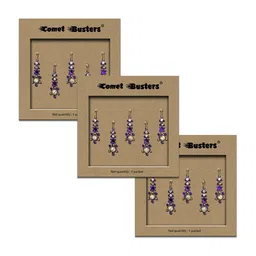 Comet Busters Set of 3 Handcrafted Reusable Traditional Designer Bindis - Purple 031-12