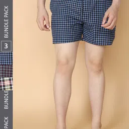 LUX VENUS Men Pack Of 3 Assorted Checked Cotton Boxers-image-11