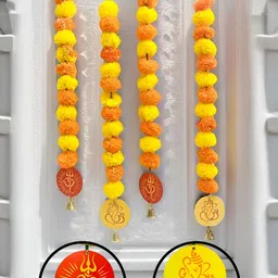 Akaar Yellow & Orange-Coloured 4-Pcs Om & Ganesha Hanging Garlands-31