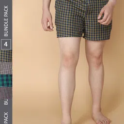 LUX VENUS Men Pack Of 4 Assorted Checked Pure Cotton Boxers-10