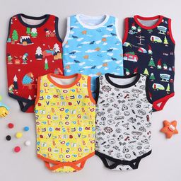 EIO Infants Kids Pack Of 2 Printed Pure Cotton Bodysuits-27