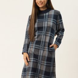 APSLEY Blue Checked A-Line Winter Dress-image-59