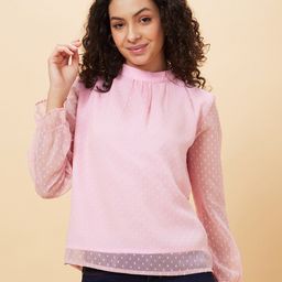 Globus Pink Self Designed High Neck Gathered Detailed Regular Top-picture-16