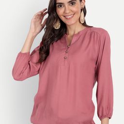 Fab Star Pink Mandarin Collar Top-image-89