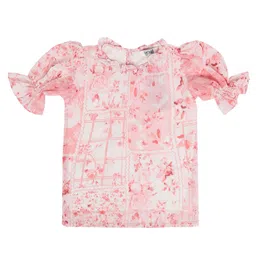 Cantabil Pink Floral Print Tie-Up Neck Georgette Top-image-34
