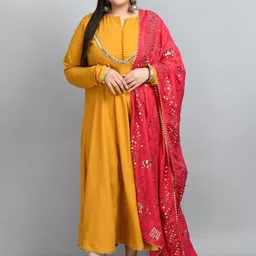 PrettyPlus by Desinoor.com Plus Size Mirror Work Anarkali Kurta With Sequin Dupatta-image-11