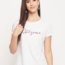 Mast & Harbour White Typography Printed Pure Cotton T-shirt-picture-30