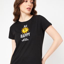 Mast & Harbour Black & White Typography Printed Pure Cotton T-shirt-image-42