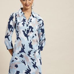 Qurvii Women Blue Smart Camouflage Printed Casual Shirt-81