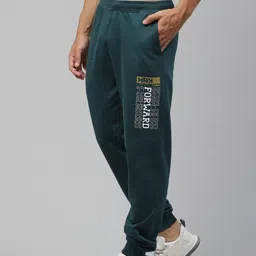 HRX By Hrithik Roshan Men Ponderosa Pine Solid Slim Fit Bio-Wash Lifestyle Joggers-image-3