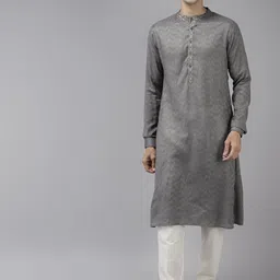 See Designs Men Grey Thread Work Kurta with Trousers-picture-14
