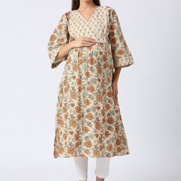 Mom For Sure by Ketki Dalal Women Floral Printed Flared Sleeves Sequinned Maternity Anarkali Kurta-image-72
