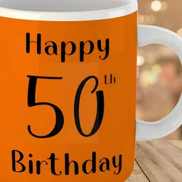 Keviv Orange & Black 50th Happy Birthday Printed Ceramic Glossy Coffee Mug 325 ml-picture-5
