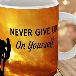 Keviv Yellow & Black Never Give Up Printed Ceramic Glossy Coffee Mug 325 ml-image-49