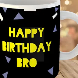 Keviv Black & Yellow Happy Birthday Bro Printed Ceramic Glossy Coffee Mug 325 ml-image-6