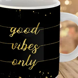 Keviv Black & Yellow Good Vibes Only Printed Ceramic Glossy Coffee Mug 325 ml-image-88